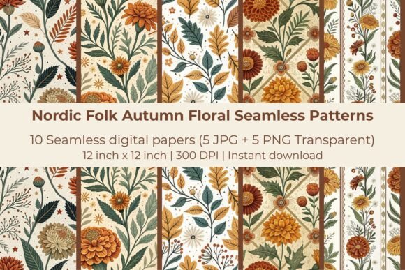 Nordic Folk Autumn Floral Seamless Review
